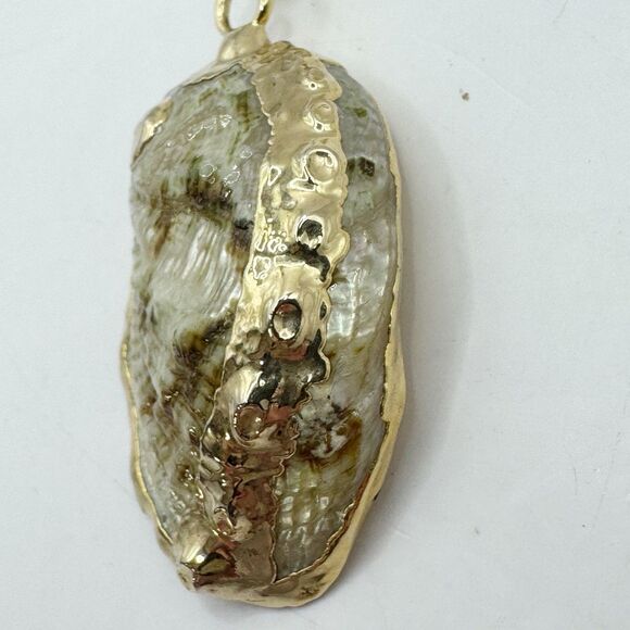Vintage Gold Dipped Abalone Shell Long Necklace Coastal Beachy Bohemian 27” - Picture 5 of 11